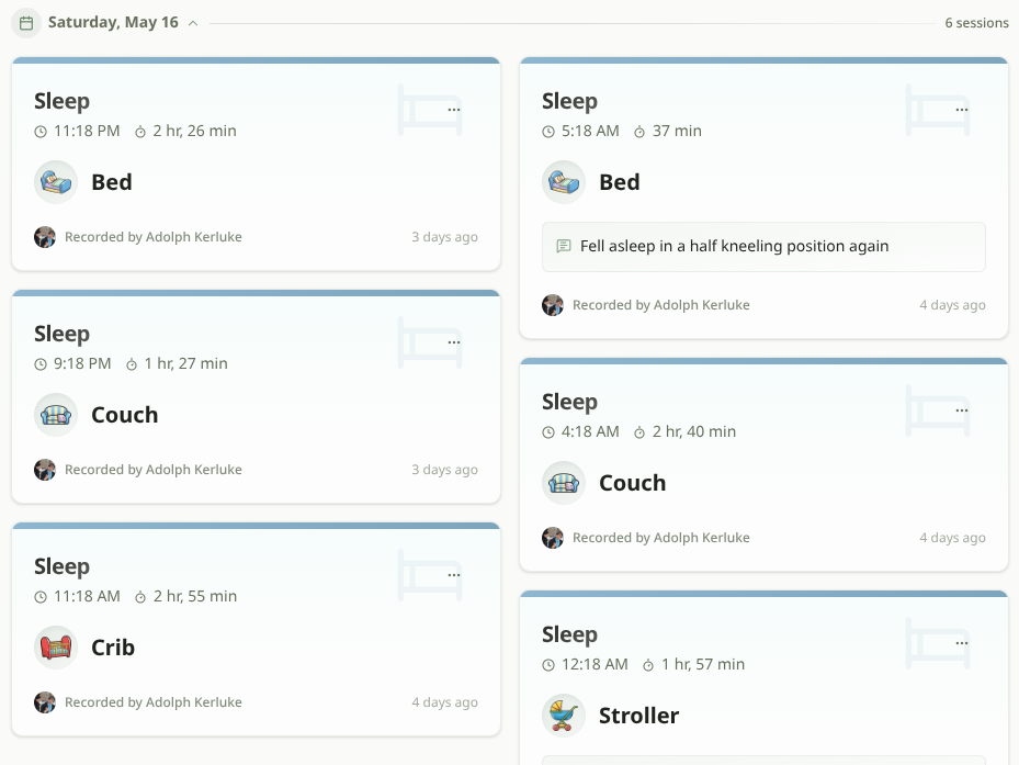 Sleep tracking session logs dashboard