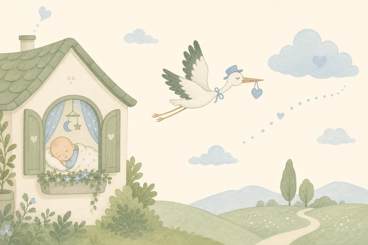 Illustration of data flowing from a baby app on a phone toward a distant cloud with a target symbol, while the baby sleeps peacefully at home